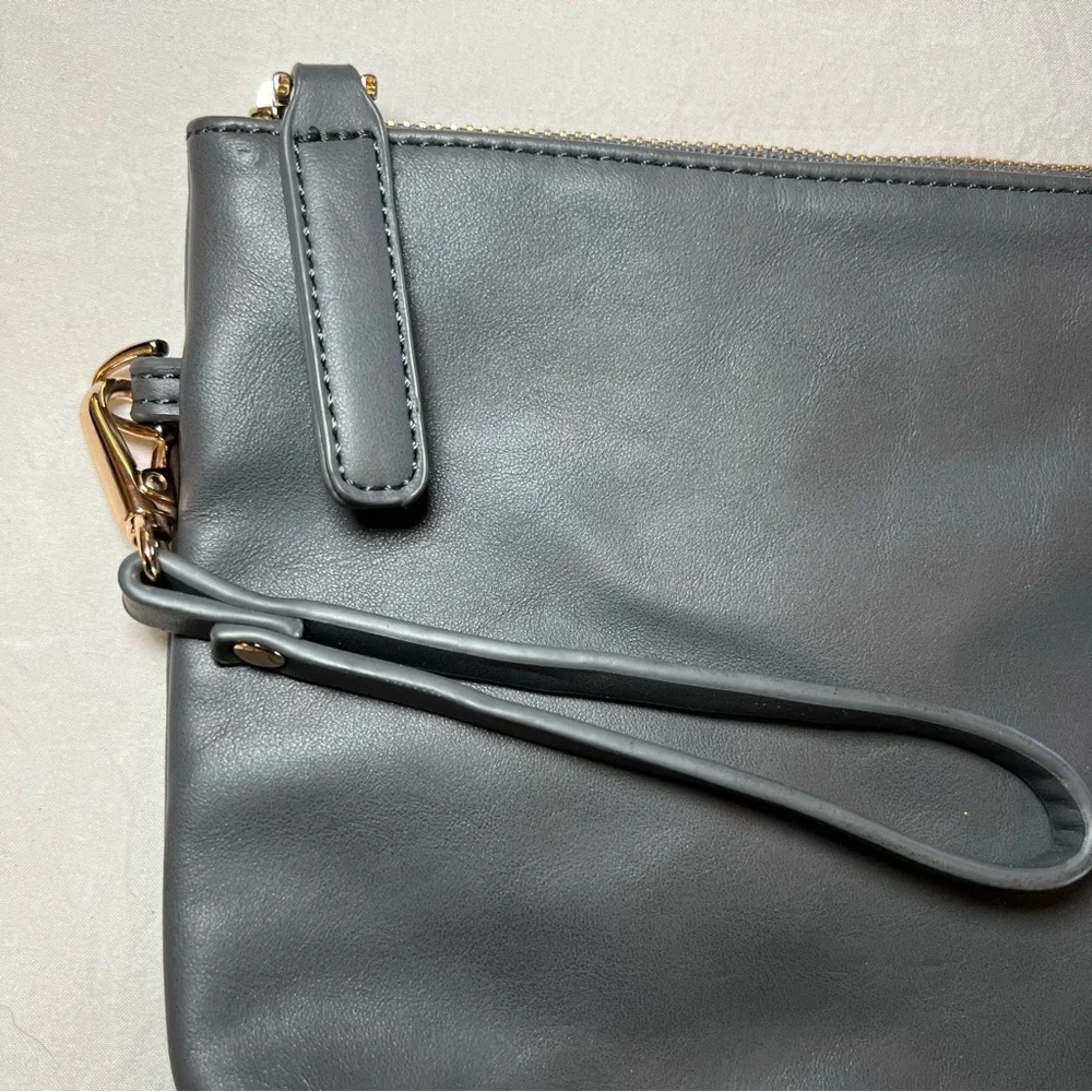 Fawn Design Cara Loren Gray Faux Leather Clutch Zipper Pouch